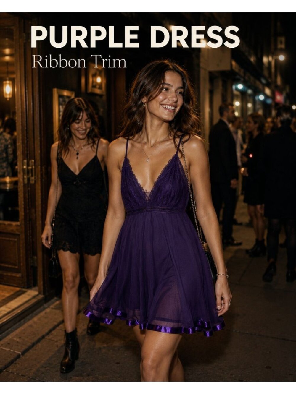 Purple Satin Ribbon Trim Babydoll Lingerie Slip Dress Sz 3X Coquette